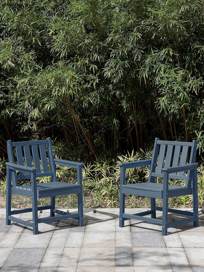 Patio Dining Chair Set of 2, HDPE Outdoor Dining Chair, Ergonomic HDPE Dining - Image 2