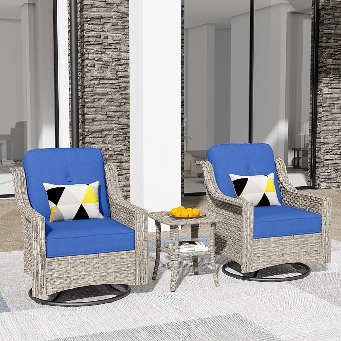 HOOOWOOO 3 Piece Patio Furniture Bistro Sets, Outdoor Wicker Swivel Rocking by DesignforBetterLife
