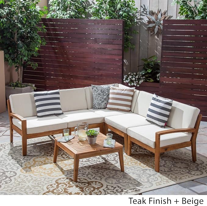 Great Deal Furniture Noble House Grenada Outdoor Acacia Wood 5 Seater Sectional - Image 3