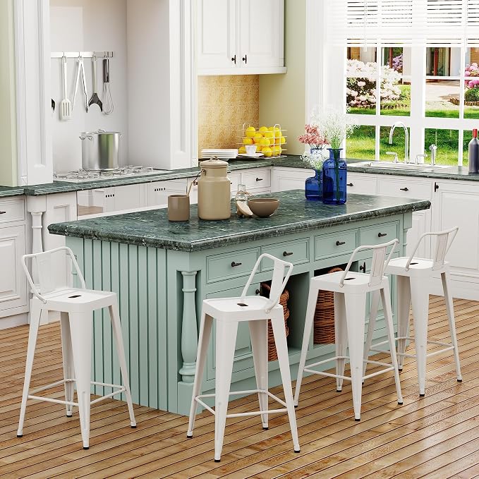 Metal Bar Stools Set of 4 Barstools Indoor/Outdoor Counter Height Bar Stools - Image 3