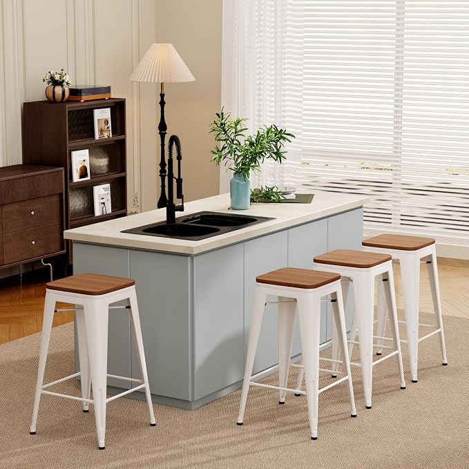 Andeworld Bar Stools Set of 2 Stackable Metal Bar Stools Industrial Counter - Image 8