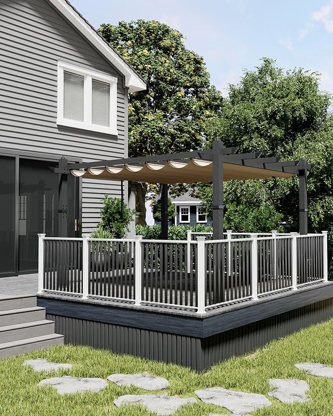 10x13 Ft Aluminum Pergola with Retractable Canopy Metal Gazebo by KYBOLT
