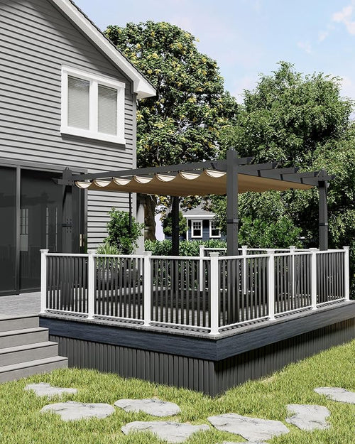 10x13 Ft Aluminum Pergola with Retractable Canopy Metal Gazebo by KYBOLT