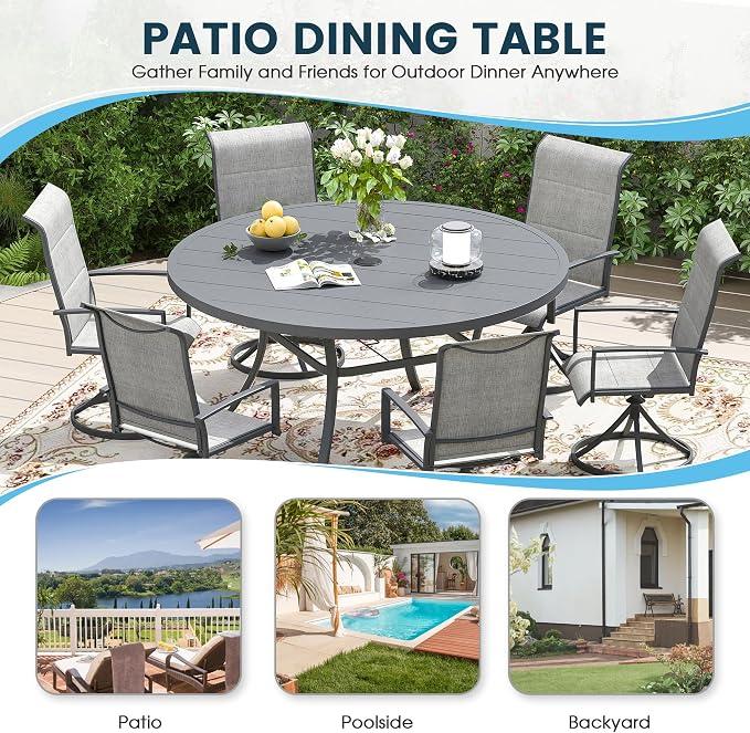 Patio Dining Table for 6-8, Round Metal Outdoor Table - Image 6