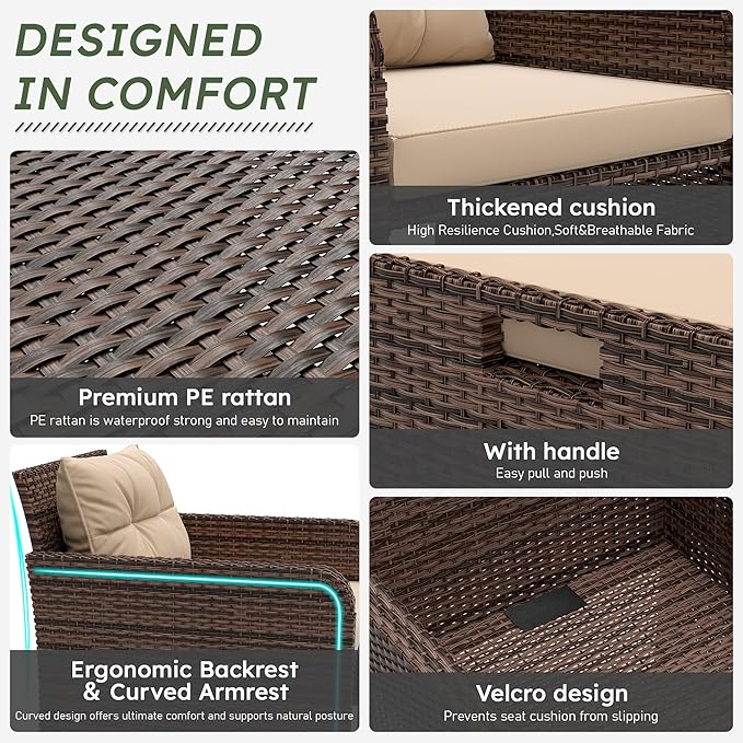 LHBcraft Outdoor Furniture 5 Piece Patio Conversation Set, PE Rattan Patio Set - Image 3