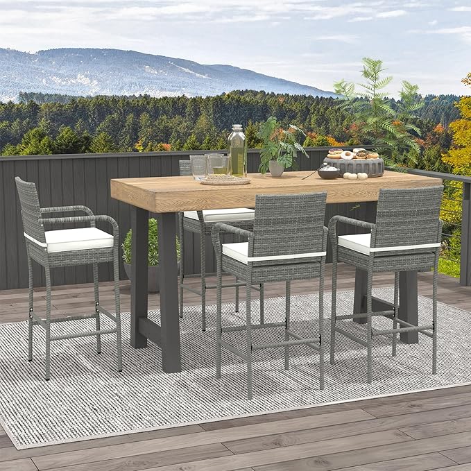 COSTWAY Wicker Bar Stools Set of 4, Patio Bar Height Chairs - Image 2