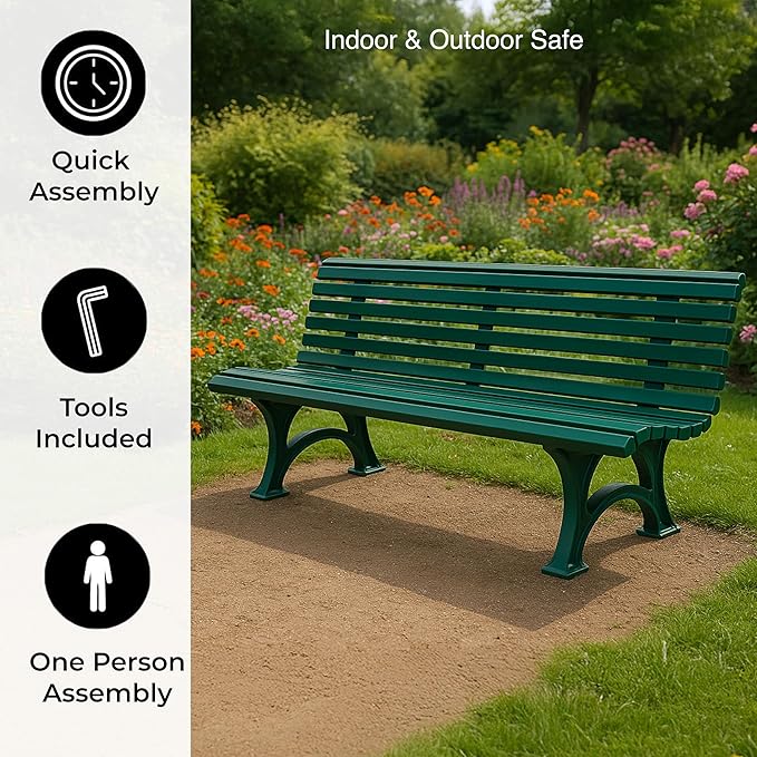 Plow & Hearth Weatherproof German PVC Outdoor Bench | 3-Seat | Holds Up to 500 - Image 4