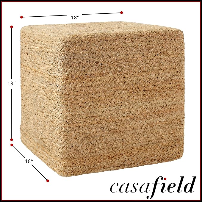 Casafield Hand-Braided Jute Pouf Ottoman Footrest, Natural Woven Boho Floor - Image 3