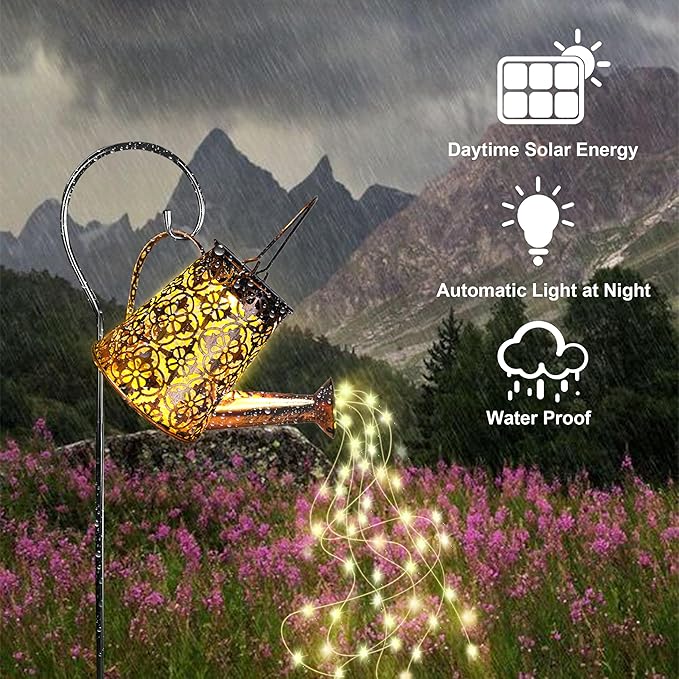 Solar Watering Can Lights with Cascading Lights, Solar Lantern Light Outdoor - Image 4
