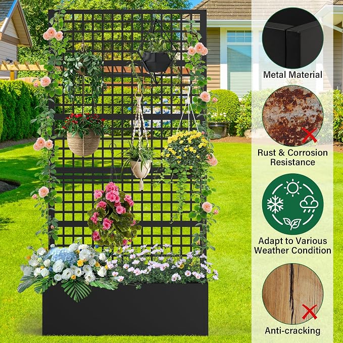 Metal Planter Box with Trellis 36" L x 16" W x 72" H, Raised Garden Bed with - Image 2