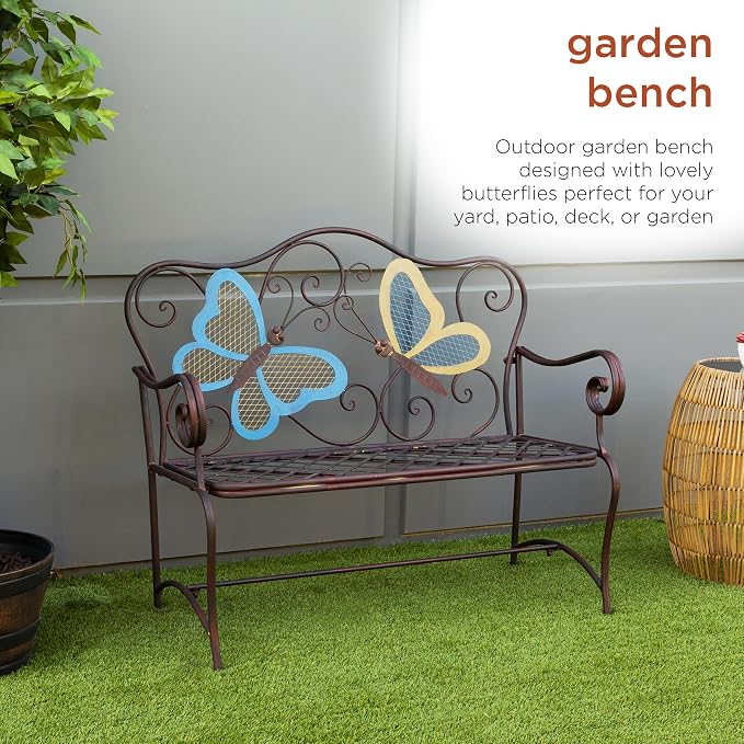 Alpine Corporation 45" x 23" Outdoor 2-Person Butterfly Garden Bench - Image 4