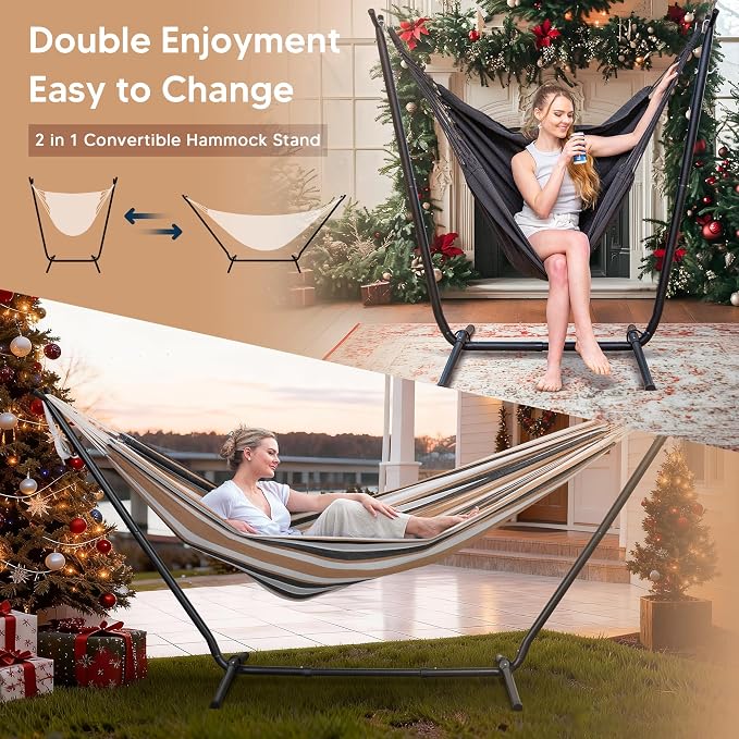 SUNCREAT 2-in-1 Convertible Double Hammocks 2 Person Heavy Duty, Large Patio - Image 2
