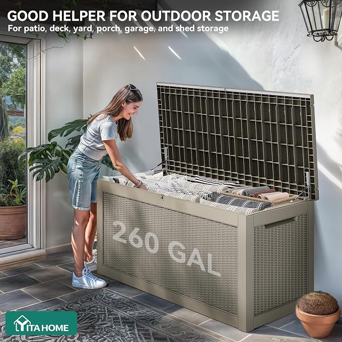 YITAHOME 260 Gallon XXL Large Deck Box, Outdoor Resin Storage Box, Lockable - Image 2