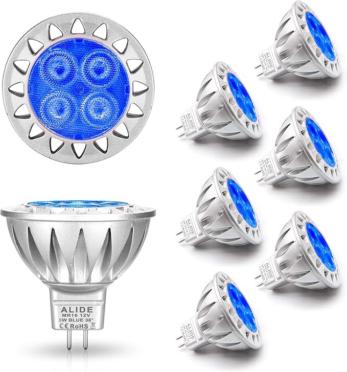 ALIDE MR16 GU5.3 Blue Led Bulbs 5W, 20W 35W 50W Halogen Equiv, Low Voltage 12V by ALIDE