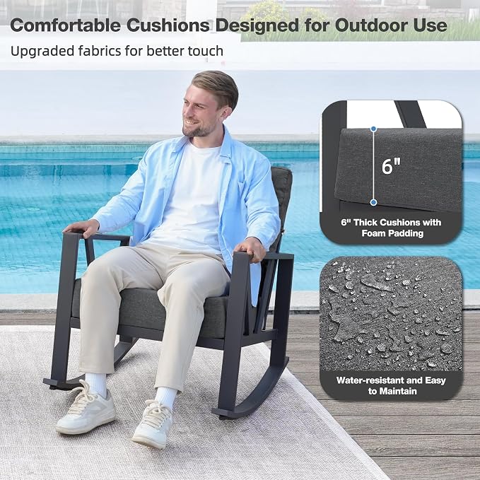 Outdoor Patio Rocking Chairs Set of 2, 3 Pieces Patio Porch Furniture Set - Image 5