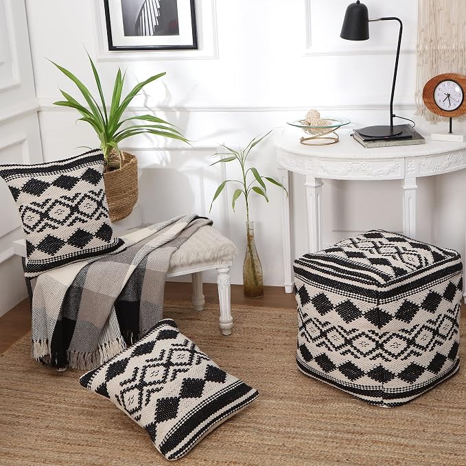 REDEARTH · UNSTUFFED Pouf Ottoman Cover Textured Cube Bean Bag Pouffe Footrest - Image 9