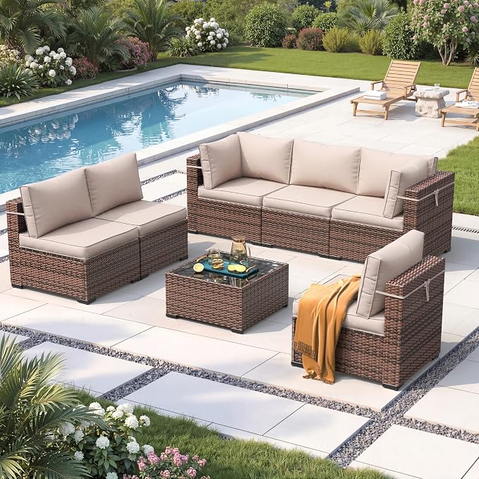 Amopatio Patio Furniture Set 7 Pieces Patio Conversation Set Outdoor Sectional - Image 9
