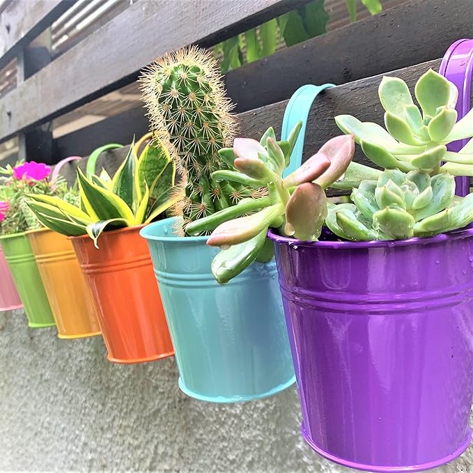 LaLaGreen Hanging Planters Outdoor -10 Pack, 6 Inch Colorful Large Metal Flower by L%C3%A1L%C3%A1Green