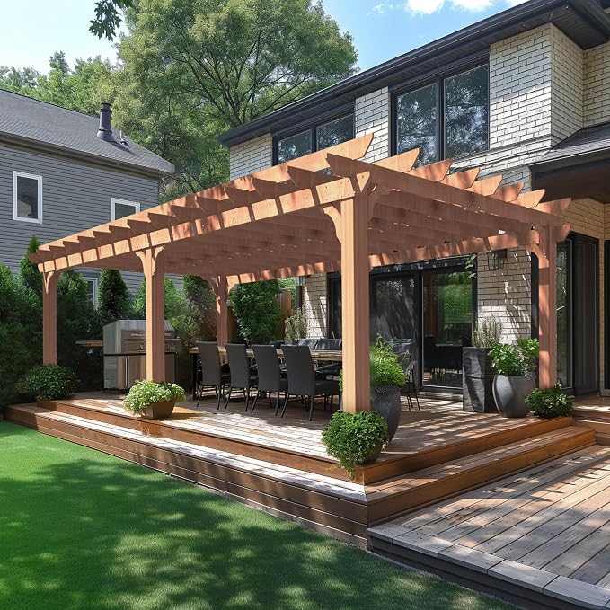 MUPATER 12x20 FT Retratable Wooden Pergola Gazebo by MUPATERHome