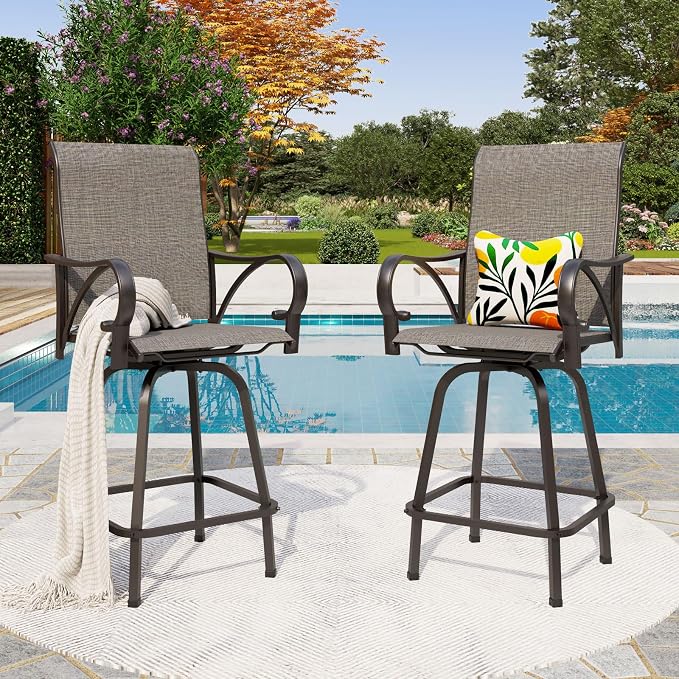 PHI VILLA Outdoor Bar Stools Swivel Set of 2, Outdoor Bar Height Tall Patio - Image 2