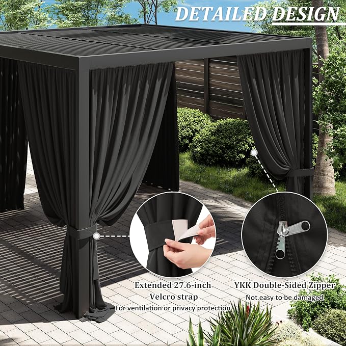 Gazebo Universal Replacement Privacy Curtain, 4-Panels Sidewall Curtains - Image 4