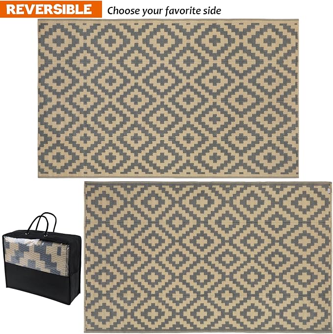 SAND MINE Reversible Mats, Plastic Straw Rug, Modern Area Rug, Large Floor Mat - Image 3