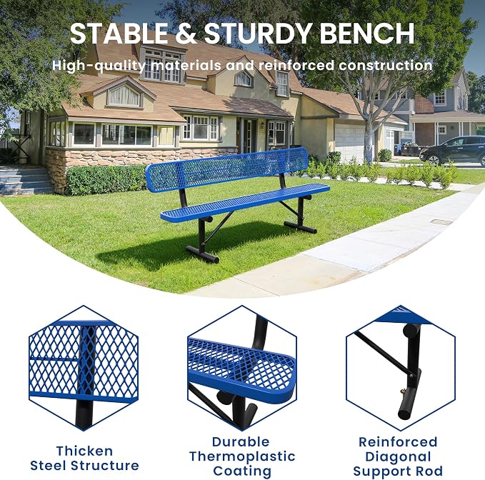 8 Feet Steel Park Bench for Outside, Outdoor Bench - Image 3