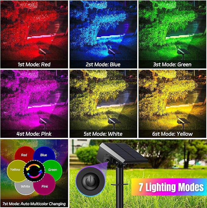 Solar Spot Lights Outdoor Color Changing, 7 Modes Auto On/Off Solar Landscape - Image 3