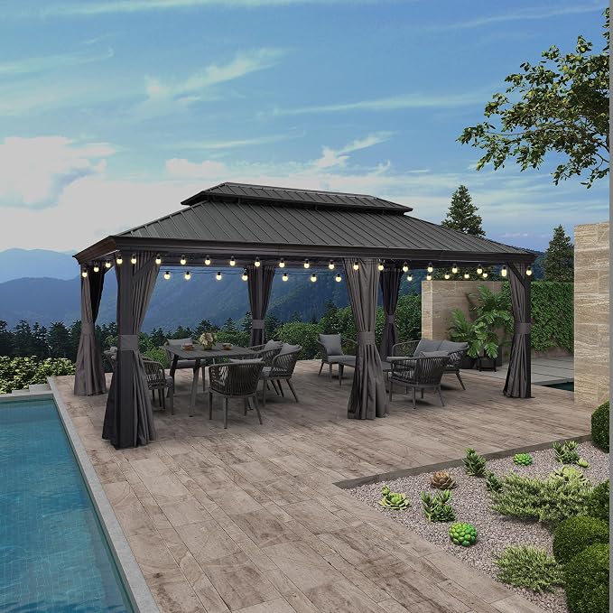 PURPLE LEAF 12' X 20' Large Gazebo Aluminum Galvanized Steel Double Roof by PURPLELEAF