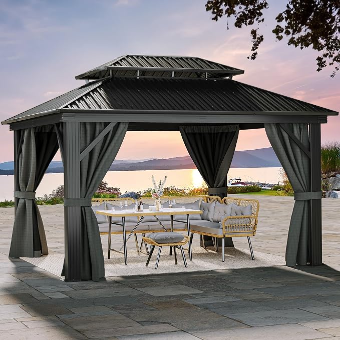 YITAHOME 12x14ft Hardtop Gazebo, Heavy Duty Double Roof Galvanized Steel Outdoor - Image 9