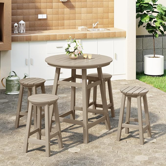 WestinTrends Malibu 5-Piece HDPE Outdoor Patio Dining Bar Bistro Table Set - Image 2