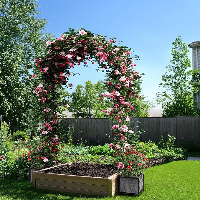 Garden Arch Arbor Trellis with Planter Boxes 8.2 Ft Metal Arch Trellis - Image 4