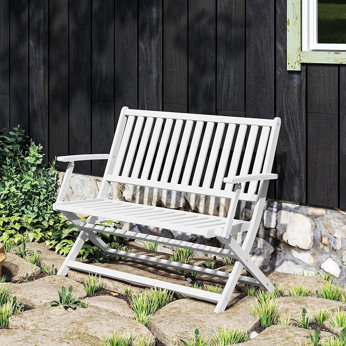 Outsunny Wood Outdoor Bench, 2-Person Foldable Patio Acacia Wood Garden Bench - Image 9