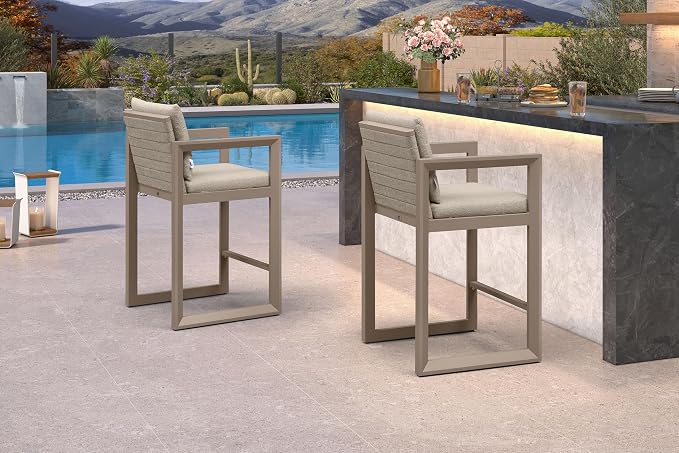 PURPLE LEAF Outdoor Counter Height Bar Stools Set of 2 27 Inch Modern Aluminum - Image 3