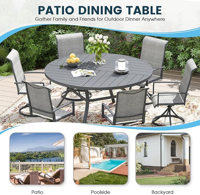 Patio Dining Table for 6-8, Round Metal Outdoor Table - Image 6