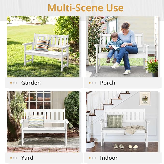 LUE BONA Outdoor Bench, 2-Person HDPS Garden Bench, Outdoor Benches Weatherproof - Image 5