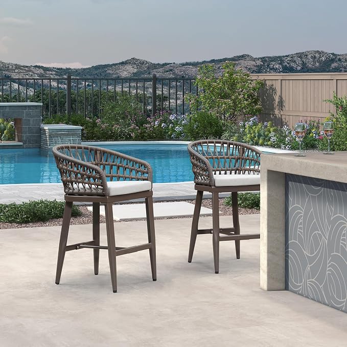 PURPLE LEAF Outdoor Rattan 24" Counter Height Bar Stools Chair Set of 2 - Image 3