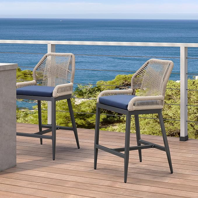 PURPLE LEAF Patio Counter Height Bar Stools 24" H Set of 4 Modern Rattan Bar - Image 2