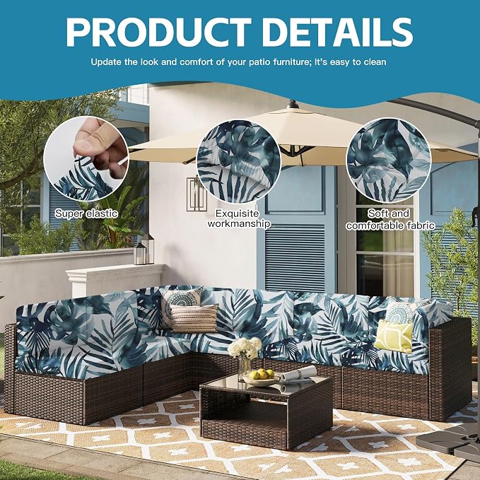 14Pcs Outdoor Cushion Covers, Patio Cushion Covers, Stretch Elastic Slipcovers - Image 3