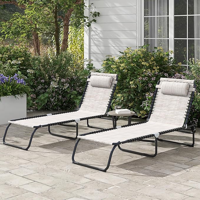 Outsunny Folding Chaise Lounge Chair Set of 2, Patio Sun Tanning Chair - Image 2