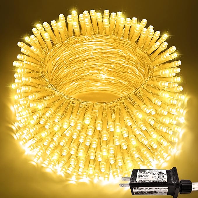 JMEXSUSS 200 LED String Lights Indoor Outdoor Clear Wire, Connectable Warm by JMEXSUSS