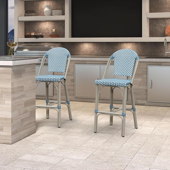 PURPLE LEAF French Bar Stools Set of 2 Champagne Print Finish Outdoor Bar Stools - Image 2
