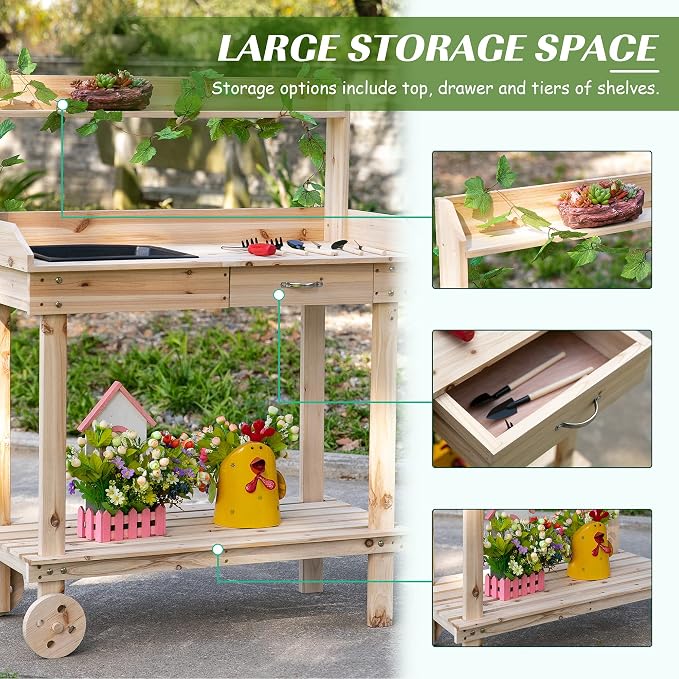 Outsunny 36" Wooden Potting Bench Work Table - Image 6