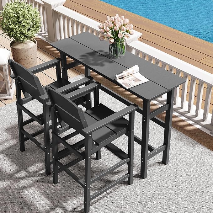 Bar Height Patio Table and Chairs Set, 3-Piece HDPE Outdoor Adirondack Bar - Image 3