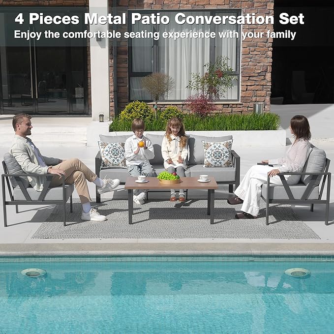 Outdoor Patio Furniture Set, 4 Pieces Metal Patio Furniture Set - Image 2