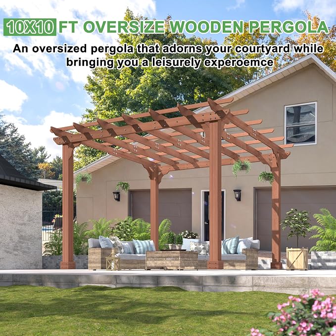 MUPATER 10’×10' All Wood Pergola - Image 8
