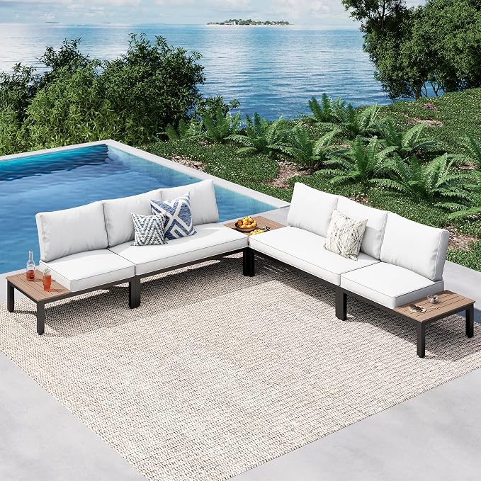 PHI VILLA 5 Pieces Outdoor Patio Furniture Set, Metal Frame Modern Outdoor by PHIVILLAThepioneerofcomfortablehouseholdsupplies