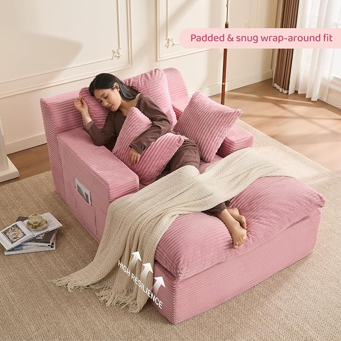 63" Chaise Lounge Chair Indoor, Set of Convertible Sleeper Sofa Couch - Image 5