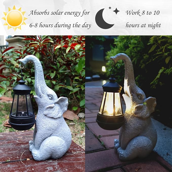 Elephant Solar Garden Statues, Resin Elephant Figurine Decorations - Image 4