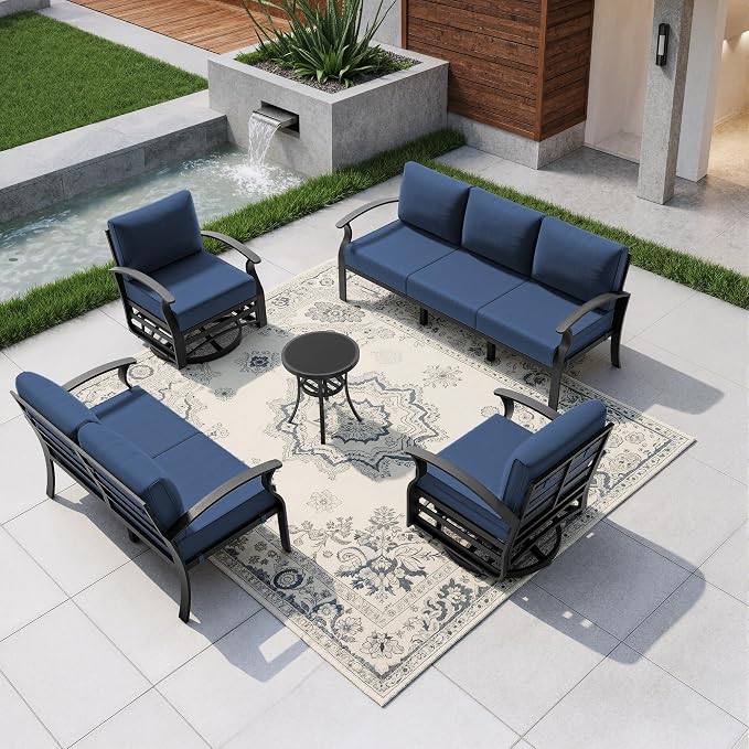 Kullavik Aluminum Patio Furniture Set, 5 Pieces 7 Seat Metal Outdoor Furniture by KULLAVIK